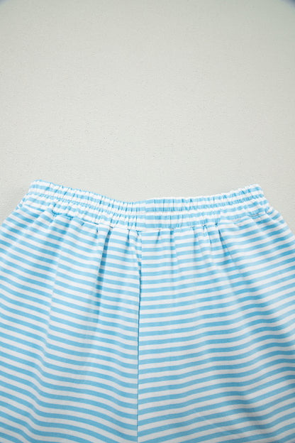 Stripe Oversized Mock Neck Sweatshirt & Shorts Set
