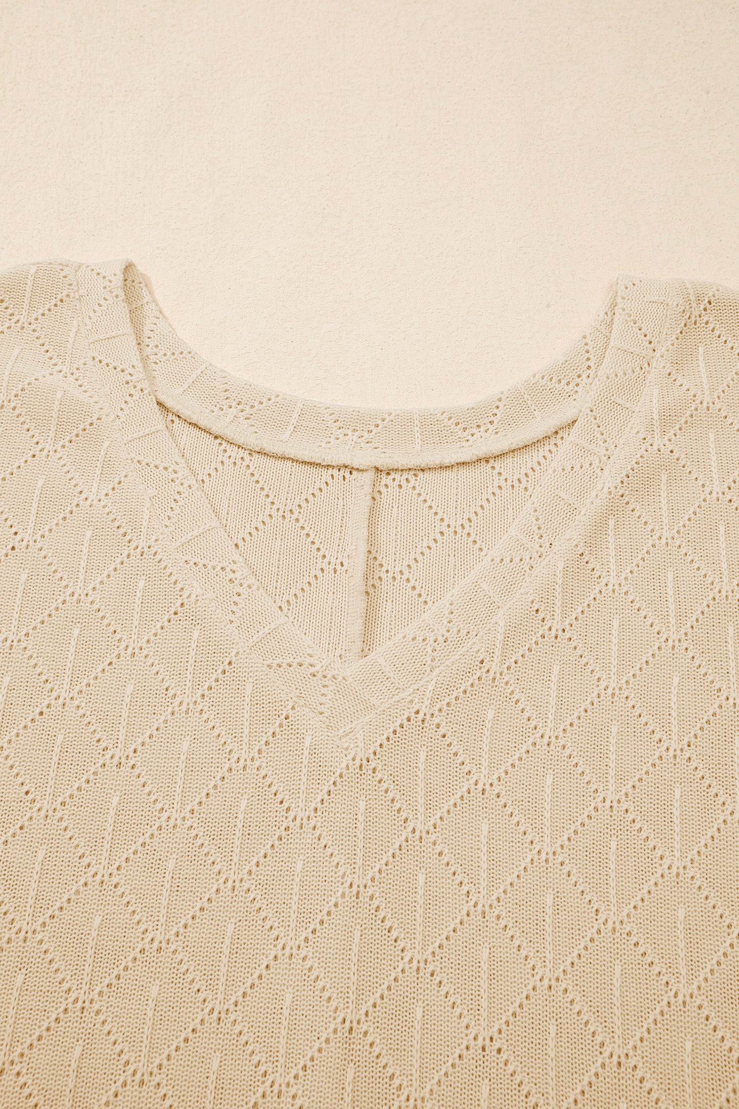 Plus Size Rhombus Pointelle Knit V-Neck Top