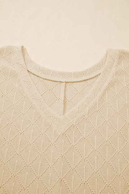 Plus Size Rhombus Pointelle Knit V-Neck Top