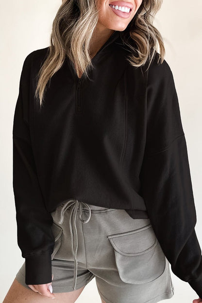 Quarter Zipped Neck Pullover Sweatshirt