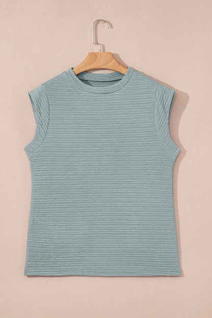 Solid Textured Crew Neck Tank Top