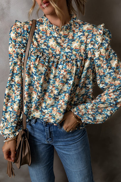 Floral Frilled Puff Sleeve Blouse