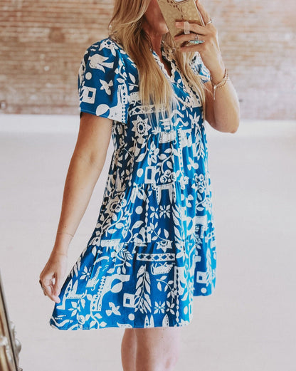 Floral Short Sleeve Tiered Dress