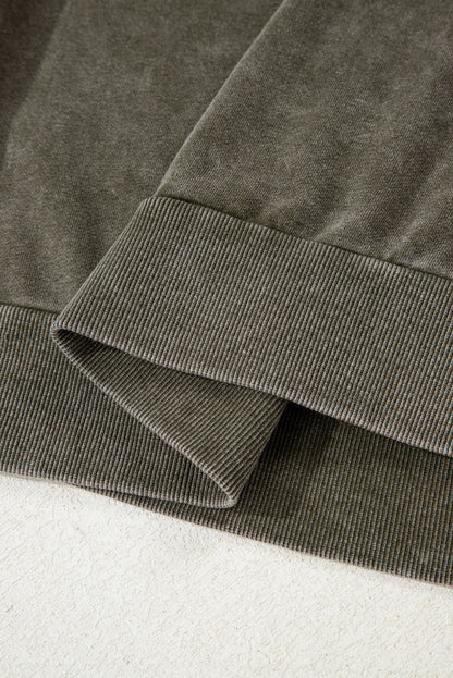 Lace Patchwork Mineral Wash Notched Neck Sweatshirt