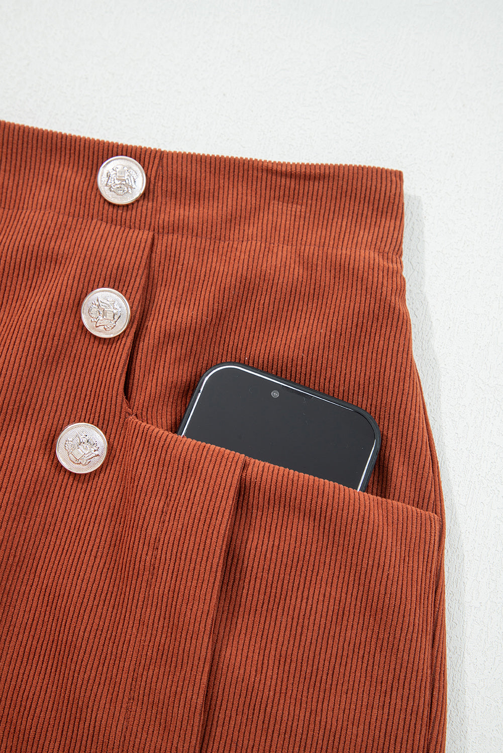 Corduroy Scalloped Edge High Waist Shorts