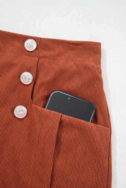 Corduroy Scalloped Edge High Waist Shorts