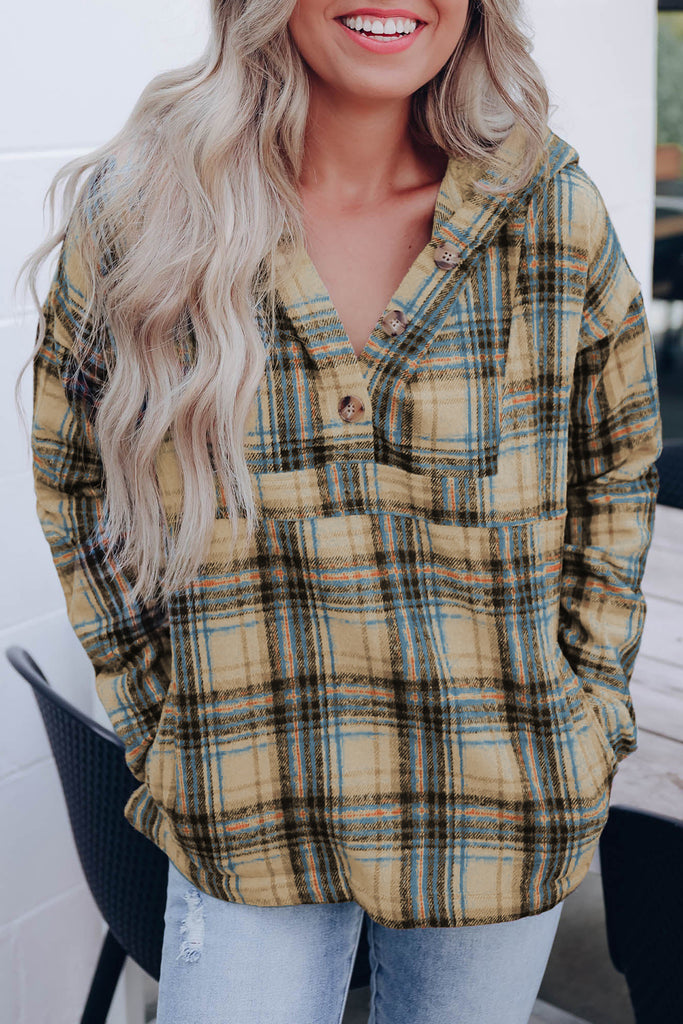 Plaid Pocketed Pullover Hoodie