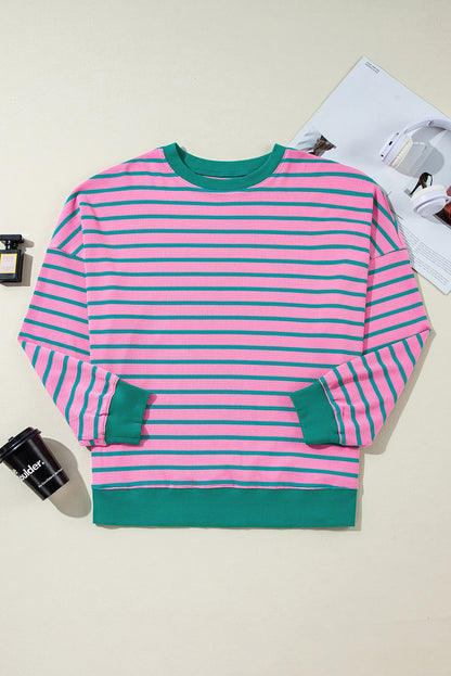 Stripe Waffle Crewneck Sweatshirt Plus Size