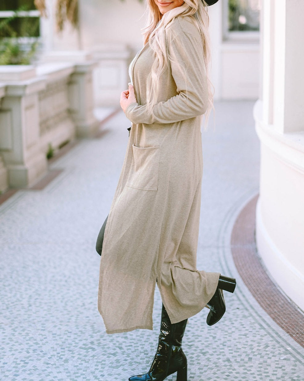 Split Hem Pocketed Duster Cardigan