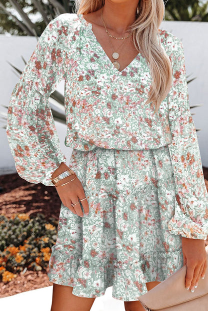 Floral Puff Sleeve Tiered Dress