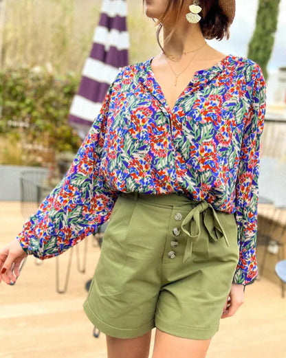 Floral Balloon Sleeve Blouse