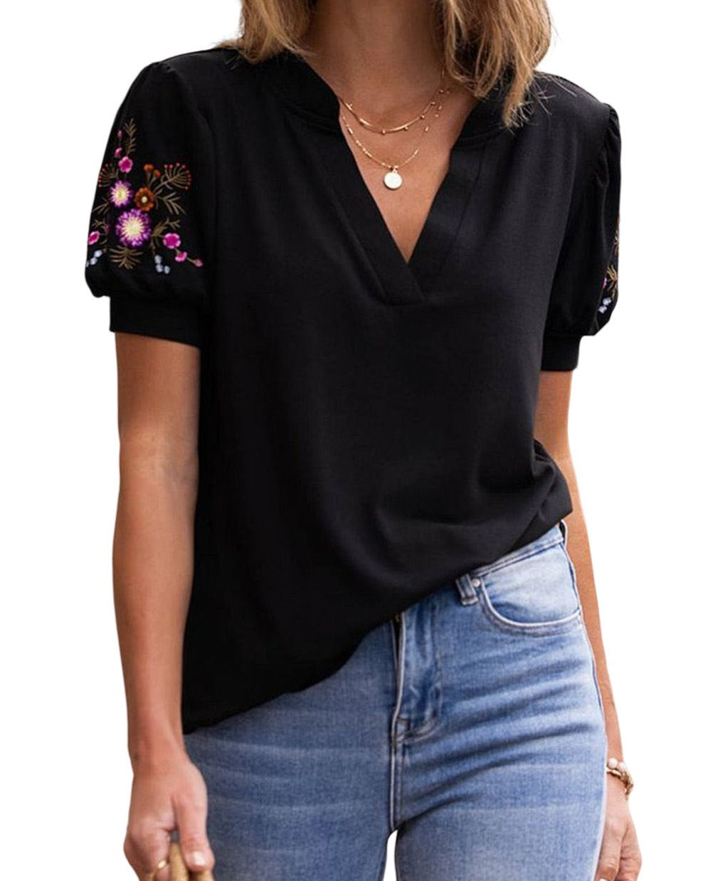 Floral Embroidered Short Sleeve Top