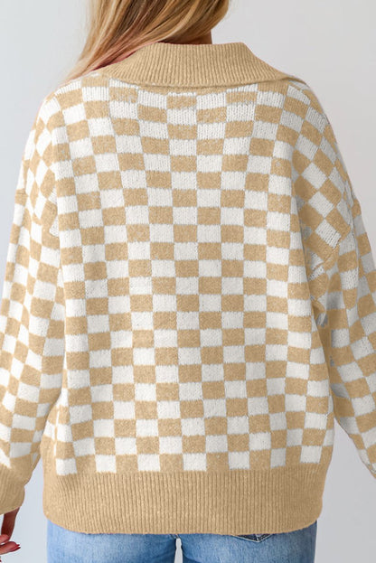 Checker Buttoned Collar Sweater