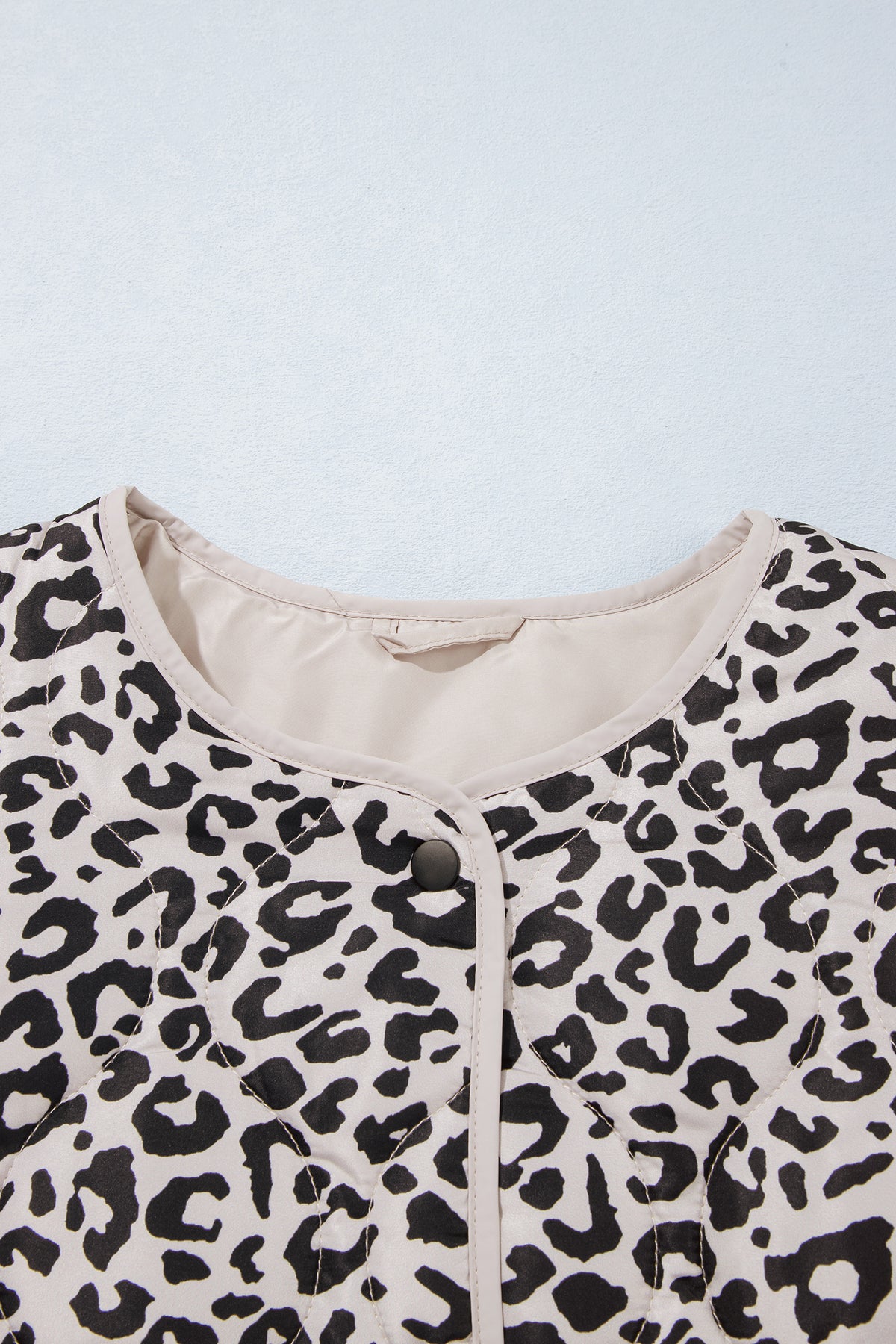 Leopard Patch Pocket Quilted Button Up Jacket