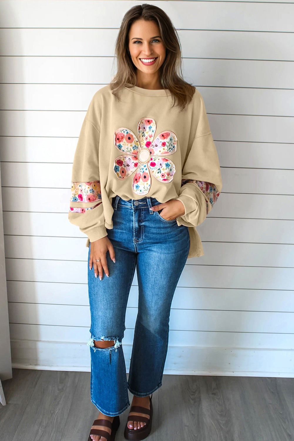 Floral Patchwork Long Sleeve Sweatshirt