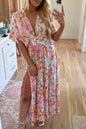 Floral Ruched V-Neck Maxi Dress