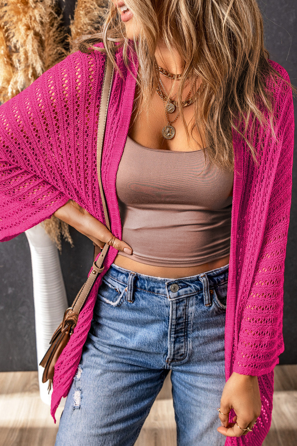 Hollowed Knit Kimono Cardigan