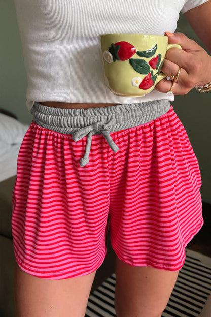 Stripe Contrast Elastic Waist Ribbed Shorts