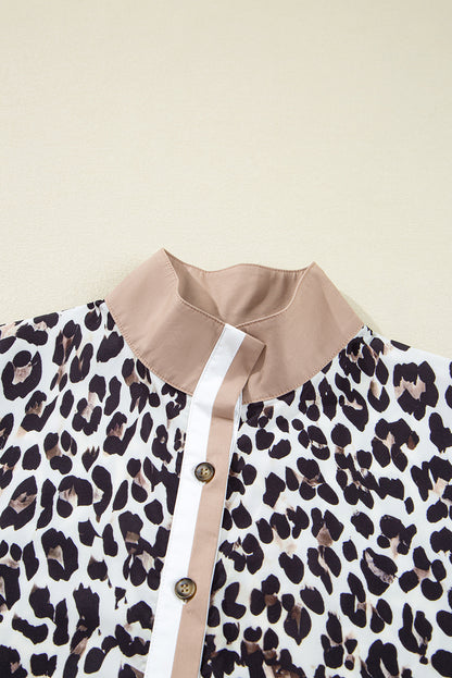 Leopard Stripe Collar Half Buttoned Flared Dress