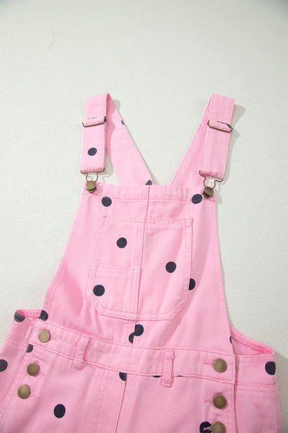 Polka Dot Denim Barrel Leg Overalls Jumpsuit