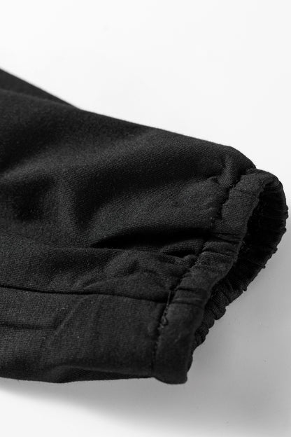 Solid Smocked Split V-Neck Buttoned Blouse