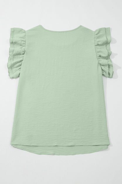 Plus Size Solid Crew Neck Ruffle Sleeve Top