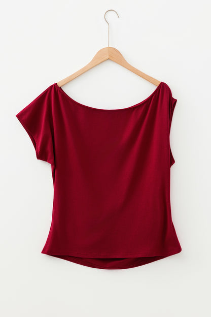 Plus Size Solid Asymmetric Neck Short Sleeve Blouse