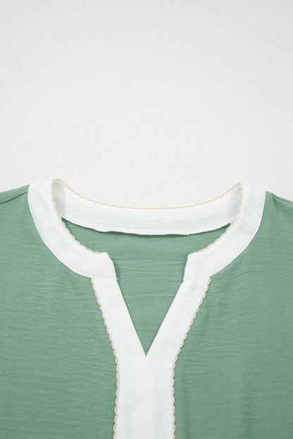 Floral Embroidered V-Neck Puff Sleeve Babydoll Blouse