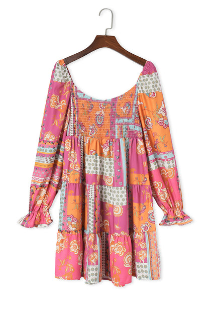 Boho Floral Smocked Mini Dress