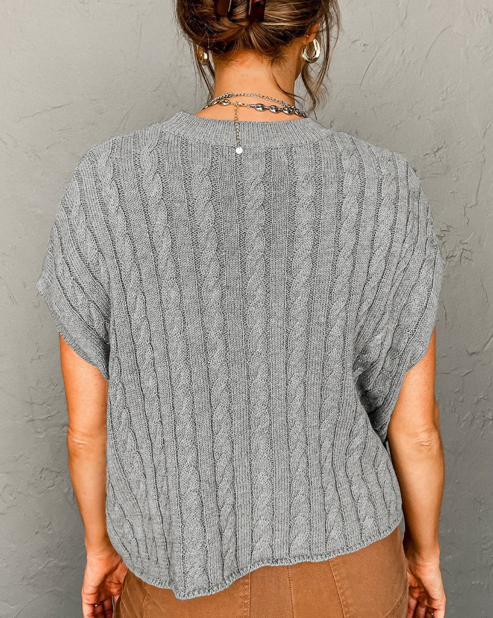 Cable Knit Short Sleeve Sweater