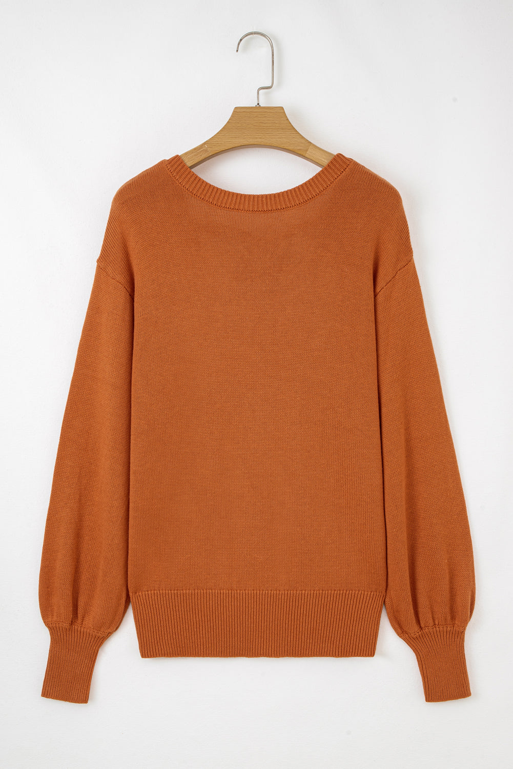 Solid Ribbed Drop Shoulder Sweater