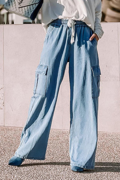 Drawstring Cargo Wide Leg Jeans