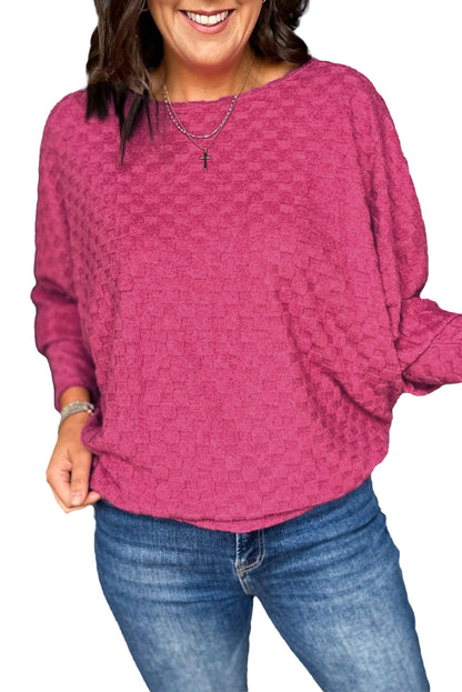 Checker Textured Dolman Sleeve Top