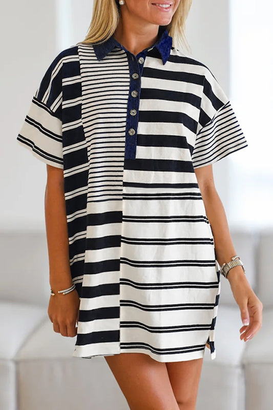 Stripe Collared T-Shirt Dress