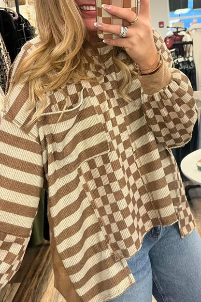 Plus Size Stripe Checker Casual  Top