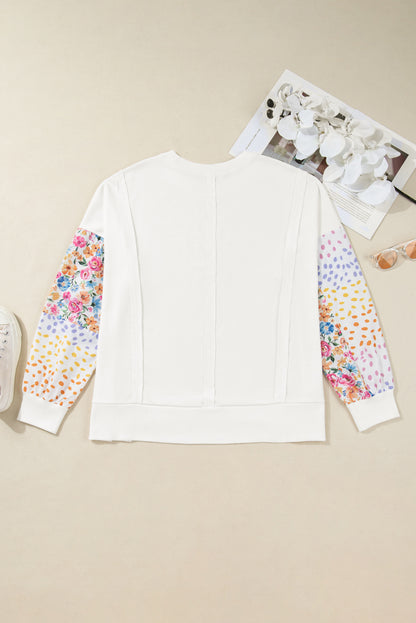 Plus Size Floral Patchwork Long Sleeve Reverse Seam Sweatshirt