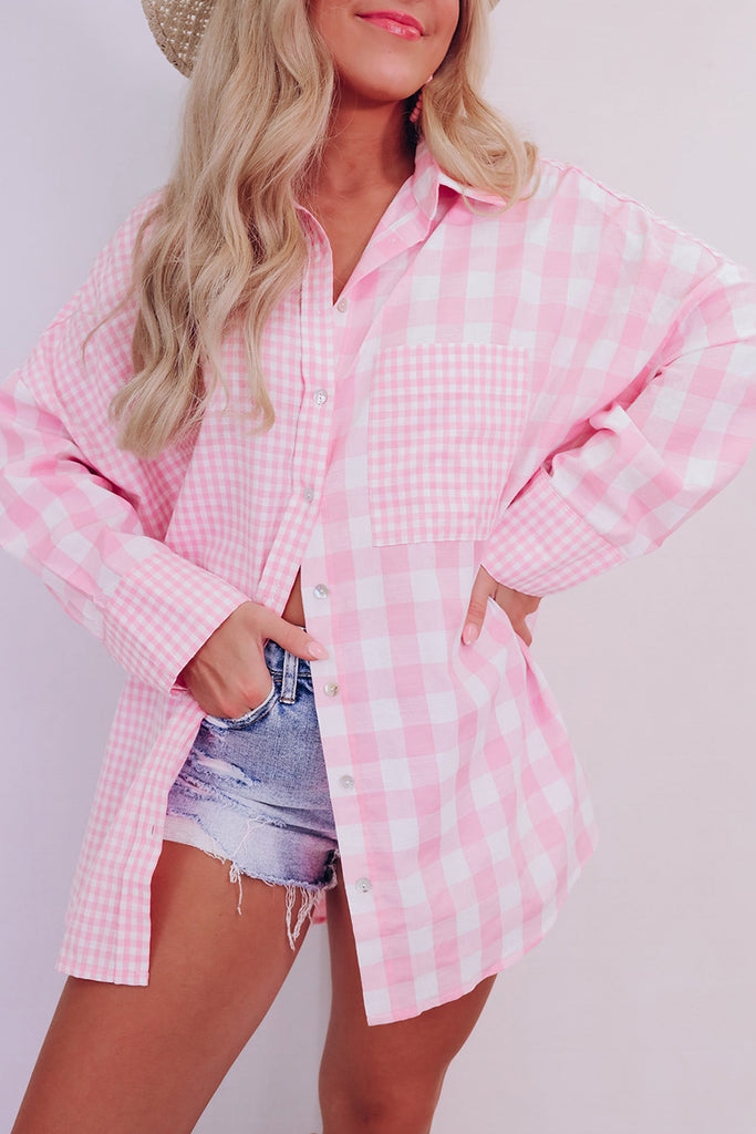 Pink Colorblock Checkered Shirt