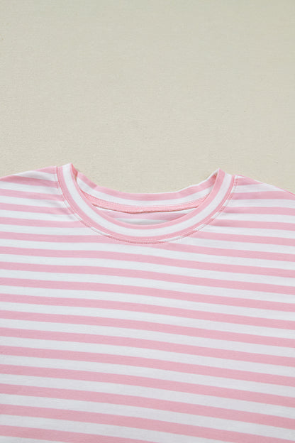 Stripe Drop Shoulder Top & Buttoned Pants Set