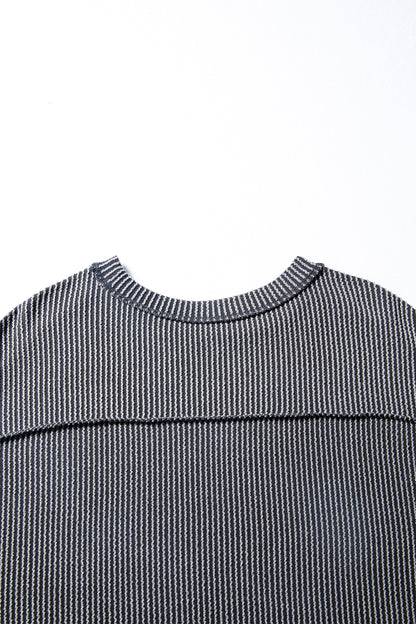 Solid Corded Knit Long Sleeve Top