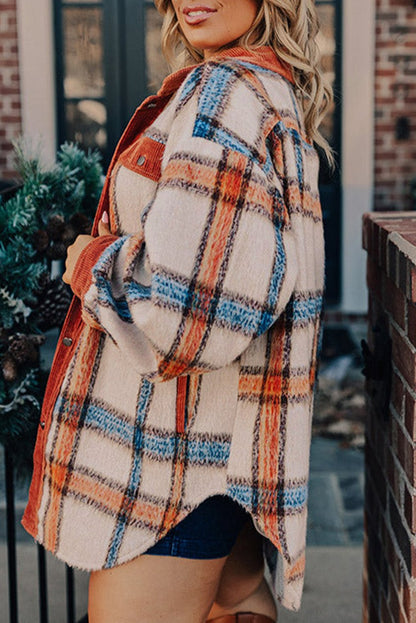 Plaid Contrast Trim Collared Jacket Plus Size