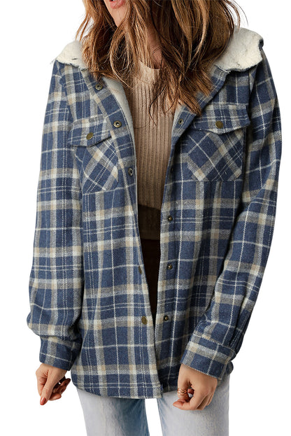 Plaid Sherpa Lined Hooded Shacket