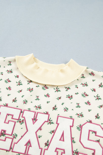 Plus Size TEXAS Embroidered Floral Mock Neck Sweatshirt