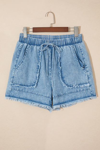 Denim Frayed Edge Acid Wash Shorts