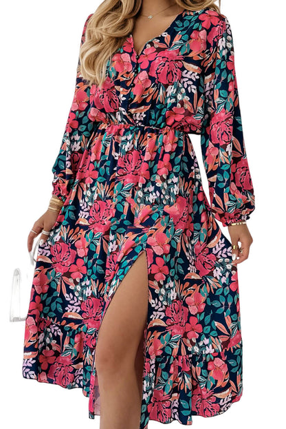 Floral V-Neck Long Sleeve Dress