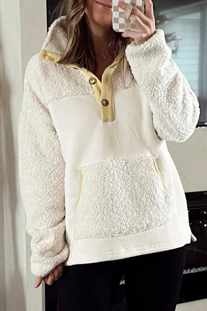 Sherpa Patchwork Half Buttoned Sweatshirt