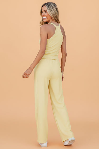 Solid Ribbed Tank Top & Sweatpants Set