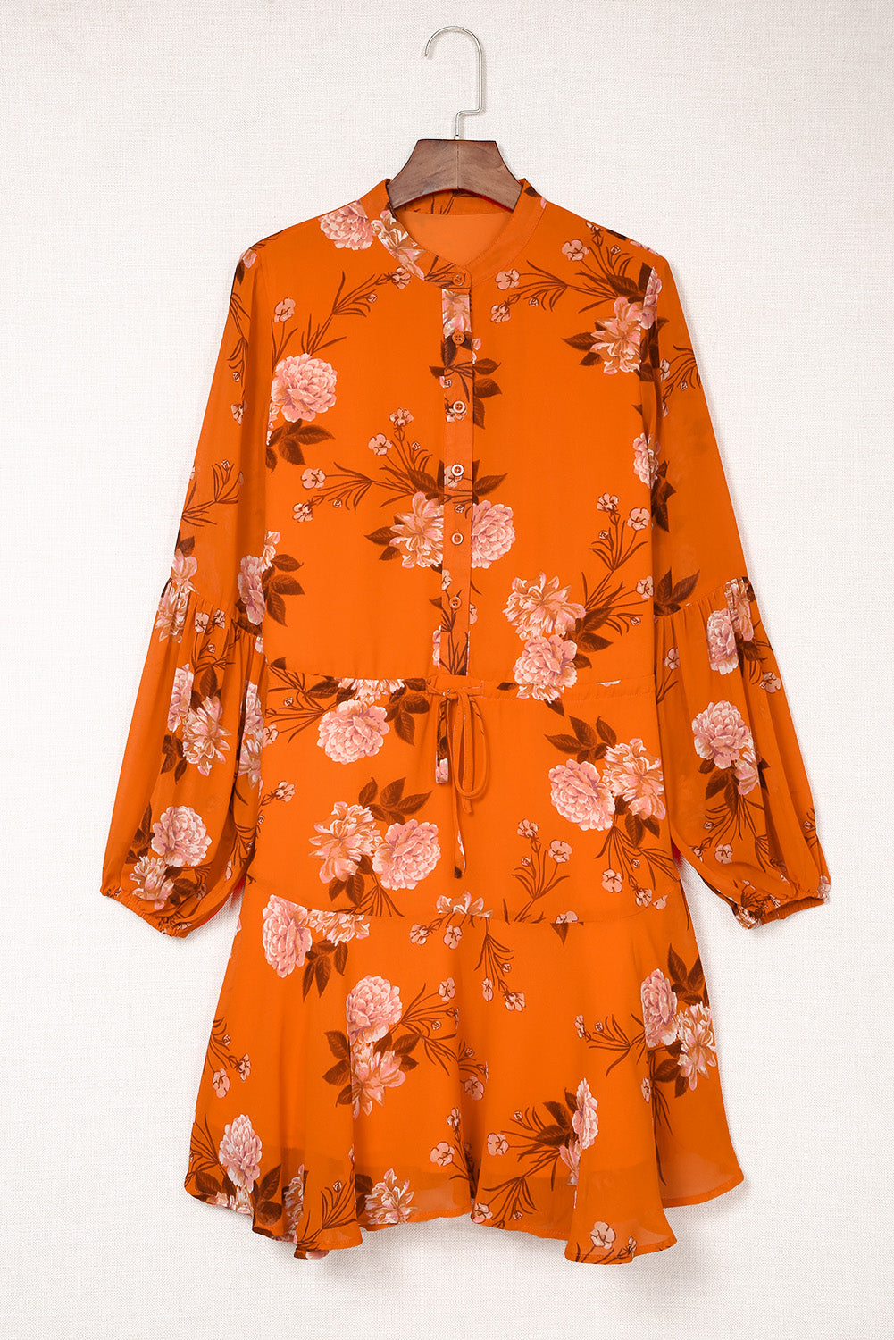 Floral Long Sleeve Buttoned Dress