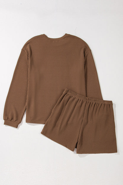 Corded Knit Long Sleeve Top and Shorts Set
