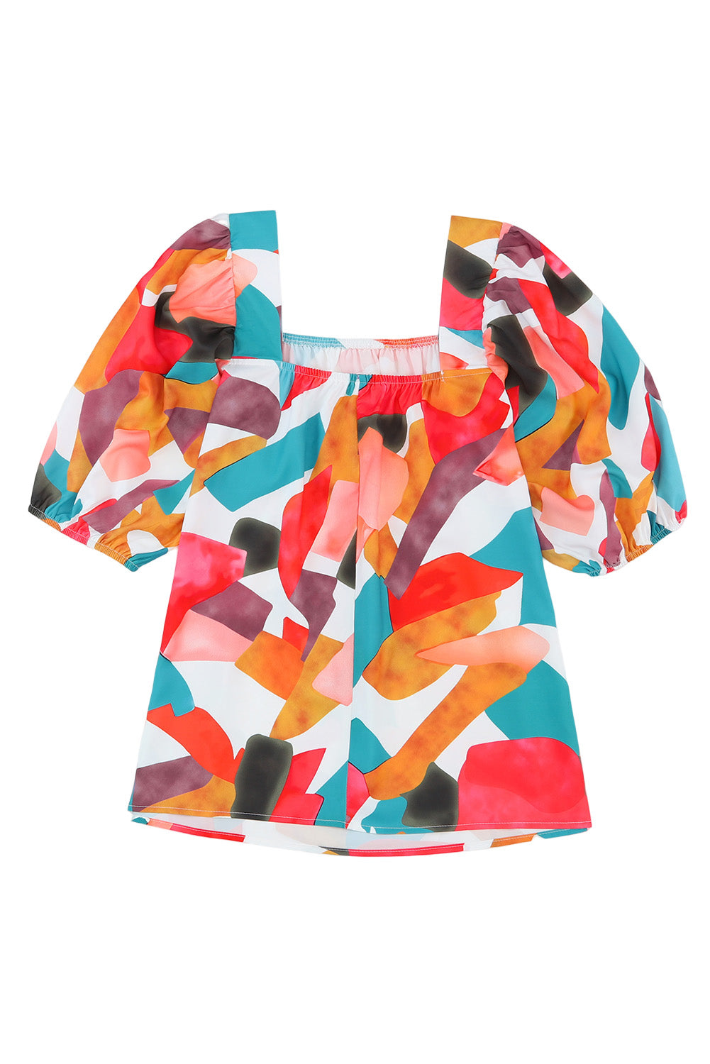 Abstract Square Neck 3/4 Sleeve Blouse