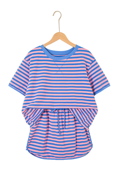 Stripe Contrast Trim Short Sleeve Top & Skirt Set